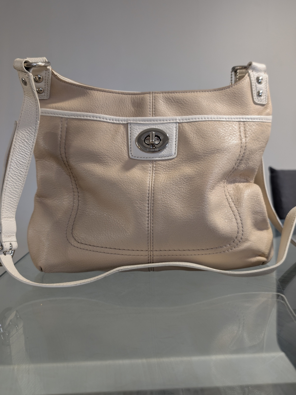 Coach Leather Shoulder Bag in cream and White